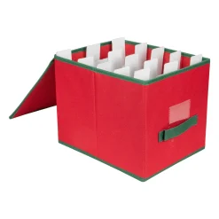 13” Red and Green Christmas Ornament Storage Box with Removable Dividers Storage