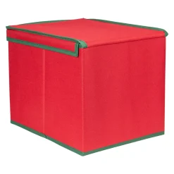 13” Red and Green Christmas Ornament Storage Box with Removable Dividers Storage