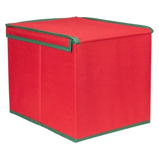 13” Red and Green Christmas Ornament Storage Box with Removable Dividers Storage