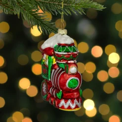 Best 4.5" Red and Green Glittered Train Christmas Glass Hanging Ornament Transportation