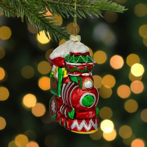 Best 4.5" Red and Green Glittered Train Christmas Glass Hanging Ornament Transportation