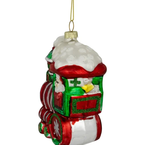 Best 4.5" Red and Green Glittered Train Christmas Glass Hanging Ornament Transportation