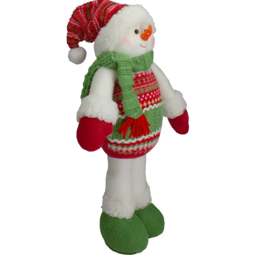 Sale 17.5" Red and Green Jolly Plush Snowman Christmas Figure Snowmen