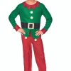 Hot 40" Red and Green Men's Elf Costume With a Christmas Santa Hat - Standard Size Costumes