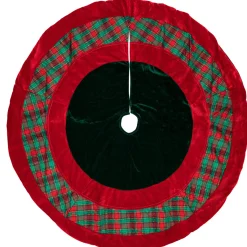 48" Red and Green Plaid Velveteen Christmas Tree Skirt Cloth|Metal