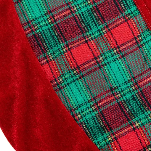 48" Red and Green Plaid Velveteen Christmas Tree Skirt Cloth|Metal