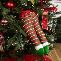 Online 19" Red and Green Striped Elf Legs Christmas Decoration Novelty