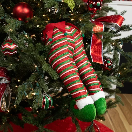 Online 19" Red and Green Striped Elf Legs Christmas Decoration Novelty
