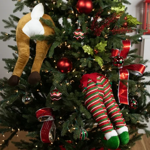 Online 19" Red and Green Striped Elf Legs Christmas Decoration Novelty