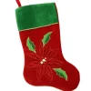 Best 20" Red and Green Velveteen Poinsettia Christmas Stocking Stockings