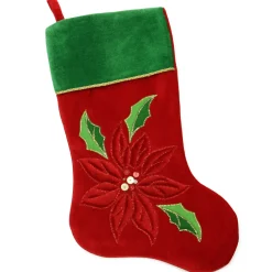 Best 20" Red and Green Velveteen Poinsettia Christmas Stocking Stockings