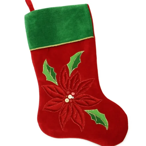 Best 20" Red and Green Velveteen Poinsettia Christmas Stocking Stockings