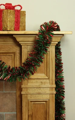 12' Red and Green Wide Cut Christmas Tinsel Garland - Unlit Colorful