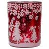 Sale 5" Red and Shiny Silver Deer in Winter Woods Flameless Candle Holder Flameless Candles