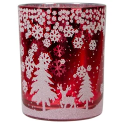 Sale 5" Red and Shiny Silver Deer in Winter Woods Flameless Candle Holder Flameless Candles