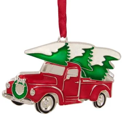 Outlet 3.5" Red and Silver Country Pick Up Truck with European Crystals Christmas Ornament Transportation