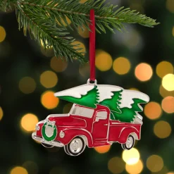 Outlet 3.5" Red and Silver Country Pick Up Truck with European Crystals Christmas Ornament Transportation