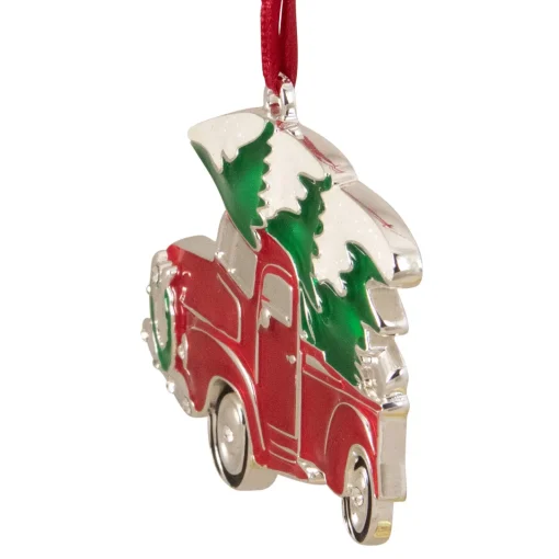 Outlet 3.5" Red and Silver Country Pick Up Truck with European Crystals Christmas Ornament Transportation