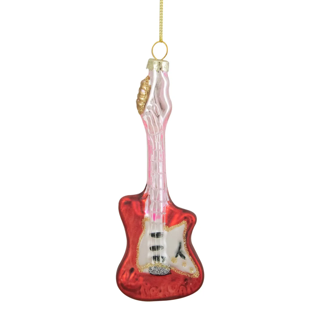 Clearance 6" Red and Silver Glass Bass Guitar Christmas Ornament Entertainment