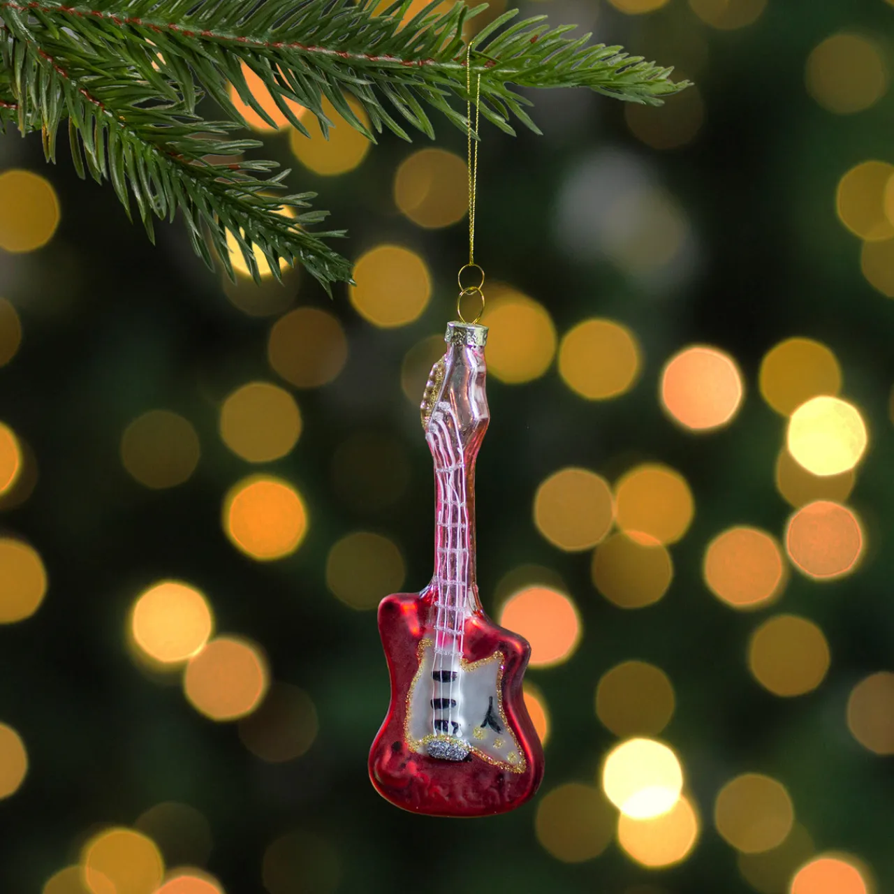 Clearance 6" Red and Silver Glass Bass Guitar Christmas Ornament Entertainment