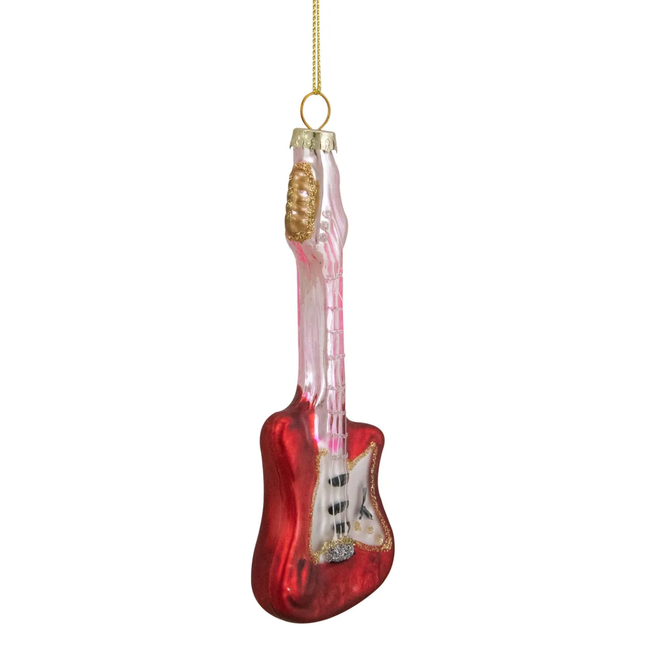 Clearance 6" Red and Silver Glass Bass Guitar Christmas Ornament Entertainment