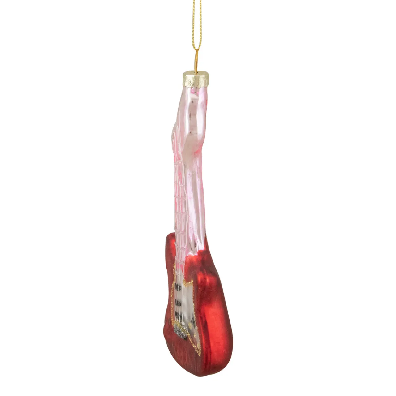 Clearance 6" Red and Silver Glass Bass Guitar Christmas Ornament Entertainment