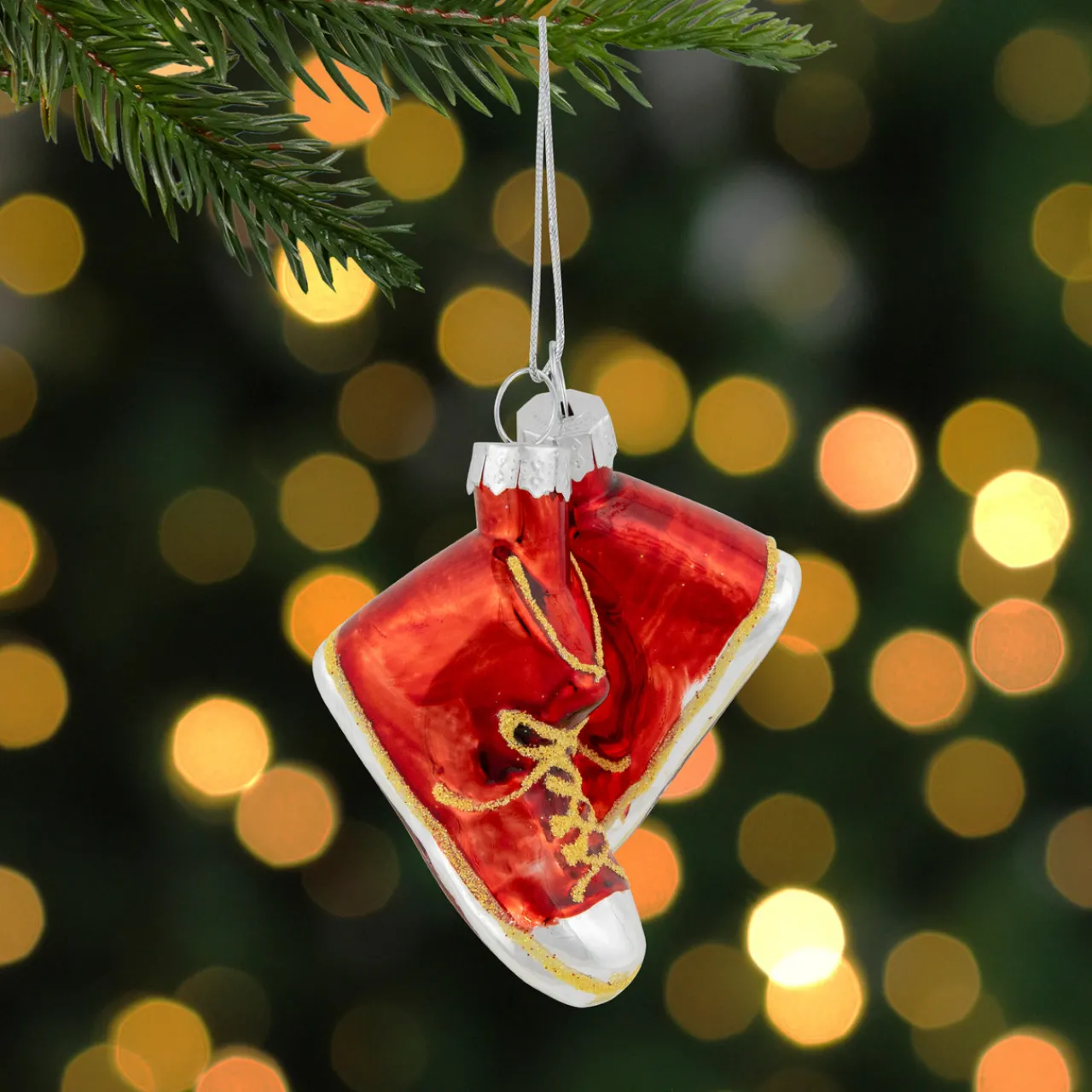 Hot 2.25" Red and Silver Sneakers Glass Christmas Hanging Ornament Fashion & Beauty