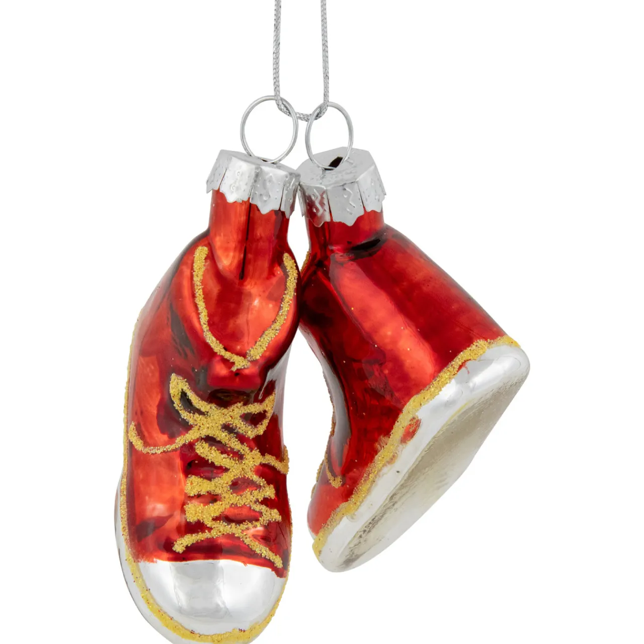 Hot 2.25" Red and Silver Sneakers Glass Christmas Hanging Ornament Fashion & Beauty