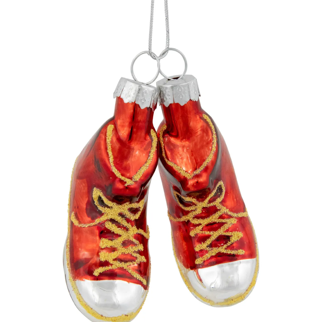 Hot 2.25" Red and Silver Sneakers Glass Christmas Hanging Ornament Fashion & Beauty