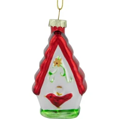 Discount 3.25" Red and White Birdhouse with Cardinal Glass Christmas Ornament Animals