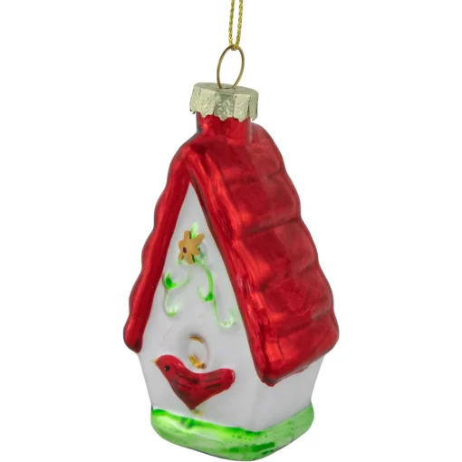 Discount 3.25" Red and White Birdhouse with Cardinal Glass Christmas Ornament Animals