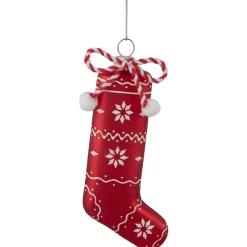 5" Red and White Christmas Stocking Glass Ornament Stockings