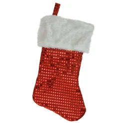 18" Red and White Cuffed Disco Sequined Christmas Stocking Stockings