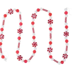 Hot 6' Red and White Frosted Peppermint Candy Christmas Garland, Unlit Unlit