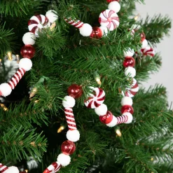 Hot 6' Red and White Frosted Peppermint Candy Christmas Garland, Unlit Unlit