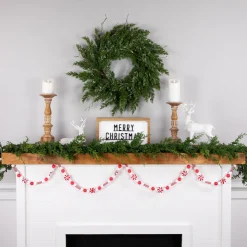 Hot 6' Red and White Frosted Peppermint Candy Christmas Garland, Unlit Unlit