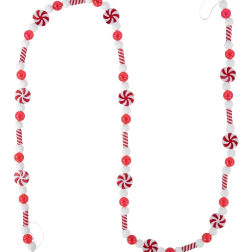 Hot 6' Red and White Frosted Peppermint Candy Christmas Garland, Unlit Unlit