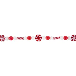 Hot 6' Red and White Frosted Peppermint Candy Christmas Garland, Unlit Unlit