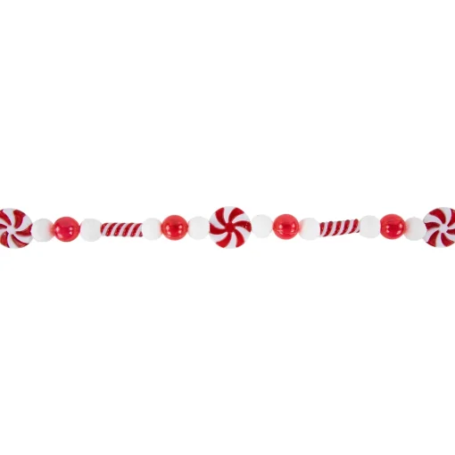 Hot 6' Red and White Frosted Peppermint Candy Christmas Garland, Unlit Unlit