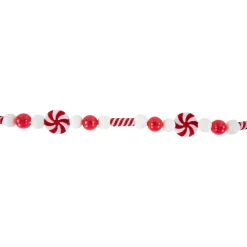 Hot 6' Red and White Frosted Peppermint Candy Christmas Garland, Unlit Unlit