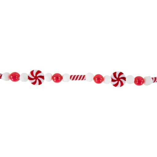 Hot 6' Red and White Frosted Peppermint Candy Christmas Garland, Unlit Unlit