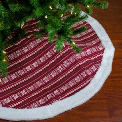 Online 48" Red and White Knitted Snowflake Lodge Christmas Tree Skirt Cloth|Metal
