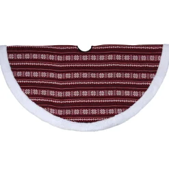 Online 48" Red and White Knitted Snowflake Lodge Christmas Tree Skirt Cloth|Metal