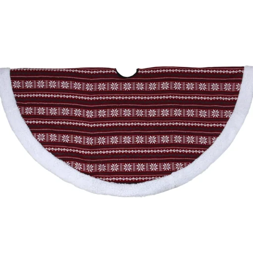 Online 48" Red and White Knitted Snowflake Lodge Christmas Tree Skirt Cloth|Metal