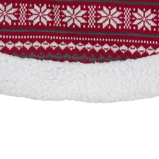 Online 48" Red and White Knitted Snowflake Lodge Christmas Tree Skirt Cloth|Metal