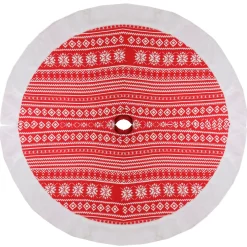 Outlet 48" Red and White Knitted Snowflake Christmas Tree Skirt with Faux Fur Trim Cloth|Metal