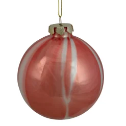 New 4" Red and White Marbled Glass Christmas Ornament Glass|Ball Ornaments
