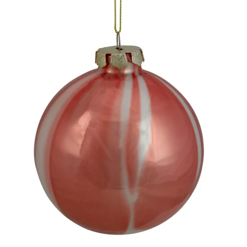 New 4" Red and White Marbled Glass Christmas Ornament Glass|Ball Ornaments