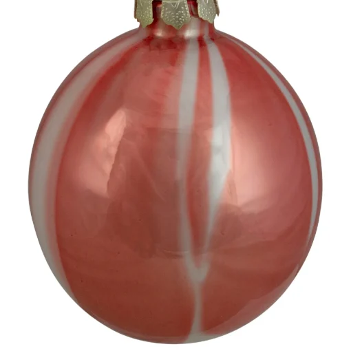 New 4" Red and White Marbled Glass Christmas Ornament Glass|Ball Ornaments