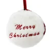 Discount 7.5" Red and White "Merry Christmas" Faux Fur Decorative Christmas Disc Ornament Novelty